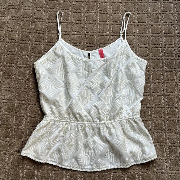 Eight Sixty Embroidered White Peplum Tank Top Size Medium Boho - Picture 1 of 9